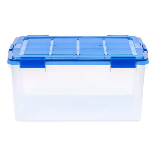 IRIS 15gal. Clear Plastic Storage Boxes with Blue Lid, 4ct.